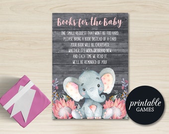 Bring a book instead of card Insert, Elephant Baby Book Request Card PRINTABLE, Baby Shower Book request card, Elephant Books for Baby Card
