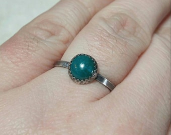 Turquoise Blue Stone Ring | Sterling Silver Ring Sz 8 | Blue Green Stone Ring | Chrysocolla Ring | Sterling Silver Blue Gemstone Ring