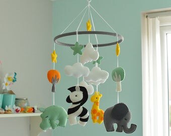 Animal Mobile - Baby Mobile - Felt Mobile - Mulicoloured Mobile - Nursery Mobile - MADE TO ORDER