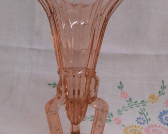 Stylish Art Deco Trumpet Vase On Unusual Base - Czech Art Glass - c. 1930's