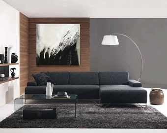 3ft x3ft BLACK and WHITE ABSTRACT art movement painting on cradled wood panel - modern original artwork wall decor