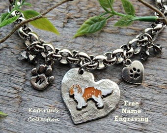 Cavalier King Charles Spaniel Bracelet, Blenheim Spaniel, King Charles Spaniel Gift, Heart Dog Jewelry, Free Name Engraving
