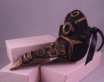 made to order handmade Doll's Plague Doctor Mask, textile art ornament, gothic, macabre, display, Blythe present, spooky, scary, horror gift