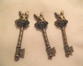 BRONZE RABBIT KEY Charm,Alice in Wonderland Charm,Bunny Charms,Key Charms,Fantasy Charms,Charm Bracelet Charms,Jewelry Supply