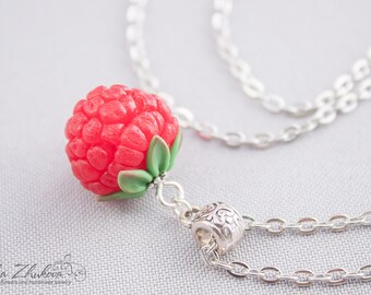 Pendant with raspberries from polymer clay. Raspberry from polymer clay