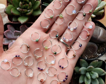 Gemstone Body Jewelry Hoops, Piercings, 22g 20g 18g, sterling silver, gold filled, nose ring, tragus, rook earring, septum, belly button