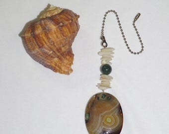 Yellow, Green and White, Natural Ceiling Fan Pull, Agate Fan Pull, Agate Light Pull, Agate Chain Pull, One of a Kind Gifts