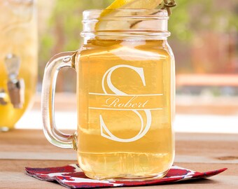 Mason Jar, Monogrammed Jar, Personalized Gift, Designer Glassware, Mason Jar Mug, Anniversary Gift, Farmhouse Decor, Centerpiece For Table