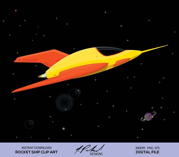 Items similar to Yellow Rocket Ship Digital Clip Art ...