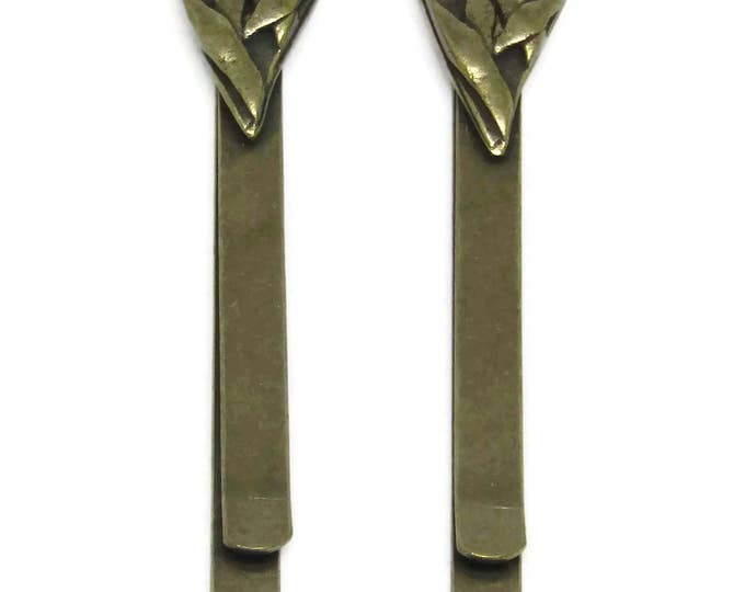 Vintage Rubbed Bronze Lily Bobby Pins / Floral Hair Accessory Hair Pin / Bridal Hairpin / Set of Vtg Bobby Pins