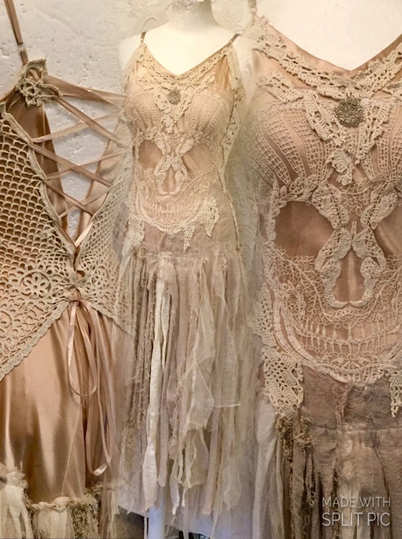 Wedding dress pale sand,wedding dress, with scull ,bridal gown scull deco , magical wedding dress,bohemian wedding,steampunk wedding dress by RAWRAGSbyPK steampunk buy now online