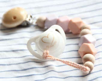 Pastel pink silicone pacifier clip / Dummy chain / Stylish teething pacifier holder / Beads are safe for teething