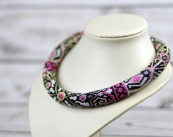 Bohemian necklace large necklace silver necklace boho jewelry beaded necklace statement mothers day gift for mom mothers jewelry for mom