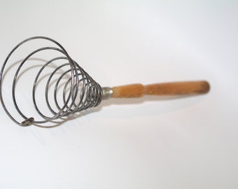 Antique Polish egg beater retro egg whisk handy former drummer for manual egg whisk wooden handle 1970 s Polish Kitchen Utensils Farmhouse