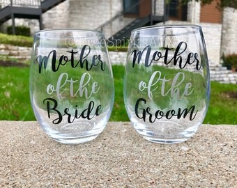 Mother of the Bride Gift/Mother of the Groom Gift/Mother In Law/Wedding Gift/Stemless Wine Glass/Wine Glasses/Mother of the Bride Gift