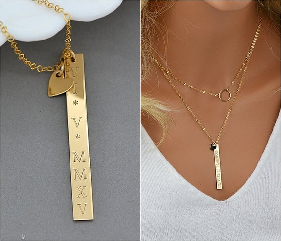 Roman Numeral Bar Necklace Custom Engraved Necklace Bar Bar