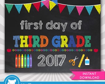 First Day of Third Grade Sign- 1st Day of School Printable - First Day of School Sign - Photo Props - Chalkboard Sign - Instant Download