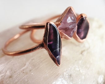 Alternative Engagement Ring // Amethyst and Copper Electroformed Rings /// Raw Stone Ring /// Inner Peace Stone Ring /// Boho Jewelry