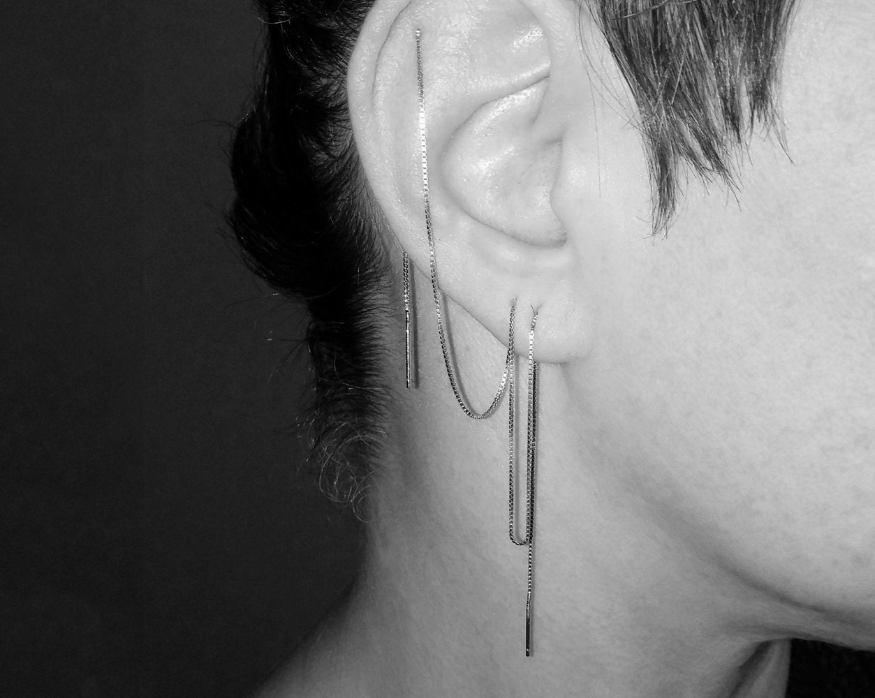 Multiple Piercing Threader Earrings Sterling Silver Hex