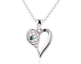 Sterling Silver Tennis Heart Necklace, Tennis Jewelry, Tennis Gift, Gem Stone, Personalized Gift, Silver chain options