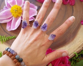 raw amethyst ring, amethyst ring, february birthstone, amethyst ring, amethyst jewelry, birthday gift, silver, rough , healing, crystal
