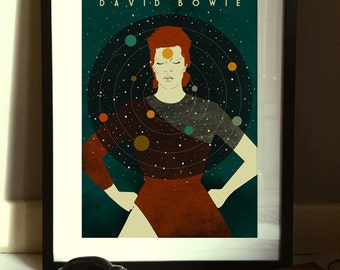 David Bowie 'Starman' 1970s Illustration Poster A3