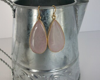 Rose Quartz Drop Earrings Gold Wire Genuine Rose Quartz Earrings Large Rose Quartz Earrings Rose Quartz Teardrop Earrings Rose Quartz E0131