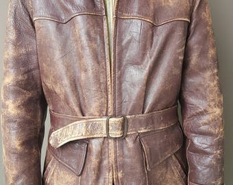 1950s GRAIS Hollywood Style Horsehide Leather Jacket w/ Belt // "Sportswear with Grace" // Genuine Front Quarter Horsehide // MOTORCYCLE