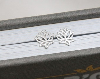 SALE, Lotus Earrings, Lotus Stud Earrings, Sterling Silver Stud Earrings, Lotus Flower Stud, Sterling Silver Lotus Stud, Lotus Post Earrings