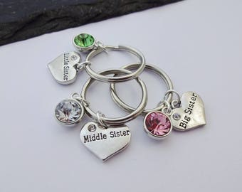 Sister Keyring, Sister Gifts, Little Sister, Middle Sister, Big Sister, Heart Keychain, Sister Keychain, Charm Keyring, Sister Gift, Sisters