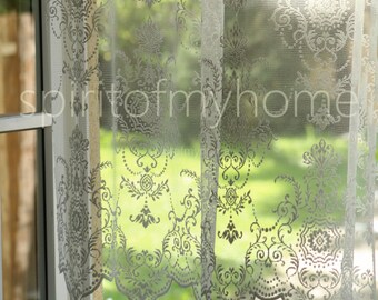MYRA' Adorable French Embroidered Light Ivory and Neutral Ivory Continuous W110" 280cm Full Lenght Lace Net Curtain Sale By the Yard