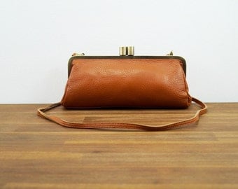 Leather Clutch "Victoria" in brown, Leather handbag, Vintage bag, leather bag, shoulder bag, leather purse, kiss lock