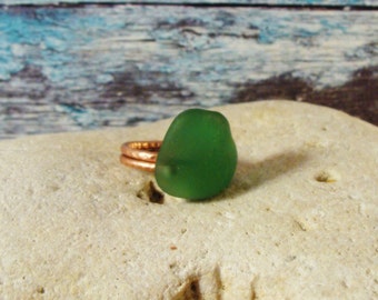 Size 8 Green Sea Glass Ring Sea Glass Jewelry Wire Wrapped Ring Mermaid Beach Glass Jewelry