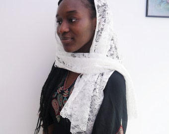 Ivory Rectangle Floral Print Head Covering Scarf