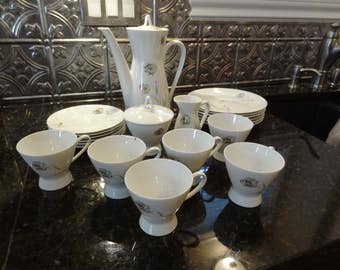 Rosenthal Mid Century Tea Set Coffee Set Rosenthal Coffee Pot with 6 Dainty Cups/Saucers and Cream & Sugar