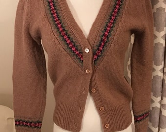 Vintage Hippie Sweater Cardigan | Vintage 70s/90s Style | 100% Wool Sweater | Holiday Sweater Retro Hipster Sweater | Tan Cardigan FREE SHIP