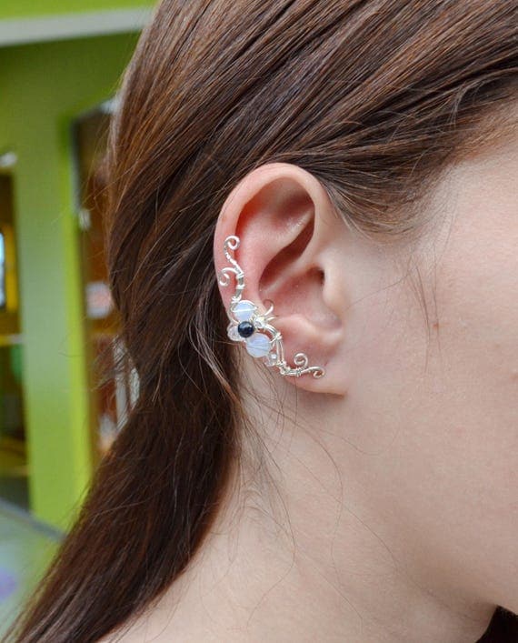 Moonstone earrings cartilage Ear cuff non pierced Ear crawler
