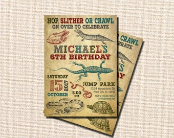 Reptile Birthday Invitation, 6th Birthday Invitation, sixth Birthday, Reptile Party, Snake Party, Reptile Invitation, Lizard, Snake, Turtle
