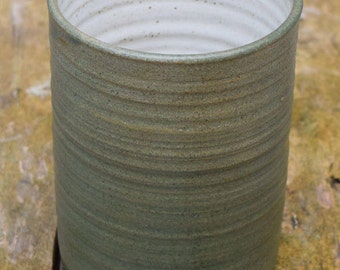 Utensil Holder *Made to Order* Dark green stoneware untensil holder with a speckled white glaze inside.
