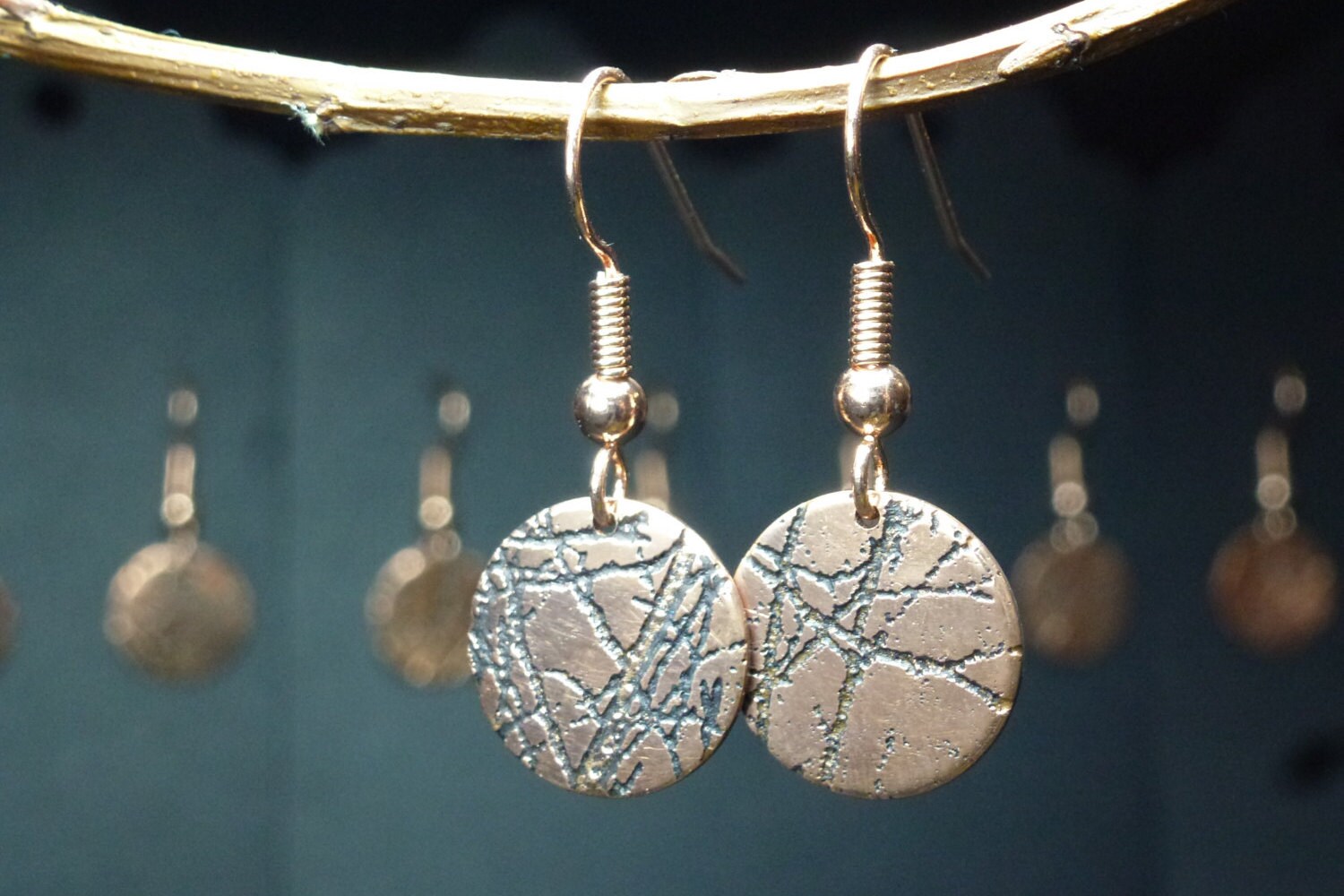 Copper Disc Earrings Copper Jewellery Handmade Etched