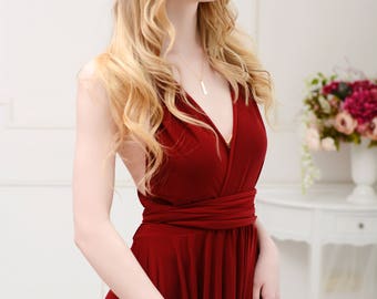 Infinity dress, Marsala dress,Slit Dress, Convertible dress,Red,Bridesmaid dress,Convertible,Ball Gown Dress,Evening Dress,Multi way dress