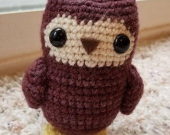 Hand Dyed Maroon Tea Owl Crochet Amigurumi Wool Doll
