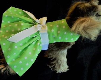 Simple and Sweet Spring Green Polka Dot Dog Harness Dress XXXS, XXS, XS, S, M