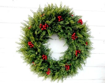 New Years Wreath-Winter Wreaths-Holiday Door Wreath-CEDAR Door Wreath-Christmas Home Decor-Holiday Home Decor-Housewarming-Outdoor Wreath