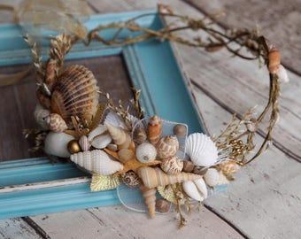 Bridal Flower Wreath, Beach Wedding Hair Accessory, Starfish Hair Accessory, Beach Wedding Crown, Mermaid Crown, Fairy Crown
