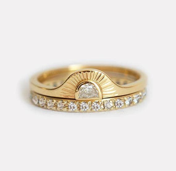 Sunrise Diamond Ring with Diamond Eternity Band Diamond