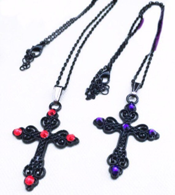 Black Cross Necklace Gothic Necklace Black by LittleAlsAccessories