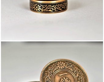 Japanese Coin Ring, Black Ring, Japanese Ring, Coin Ring, Bronze Ring, Japanese Coin, Japanese Jewelry, Coin Rings, Japanese Art, Coin Art