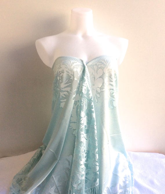 Mint Blue Lace Shawl Soft Tulle Mint Scarf Pretty Wedding