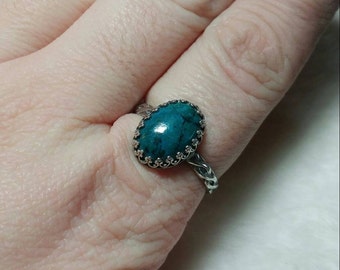 Victorian Blue Stone Ring | Chrysocolla Ring | Sterling Silver Ring Sz 11 | Blue Green Gemstone Ring | Ocean Blue Statement Ring